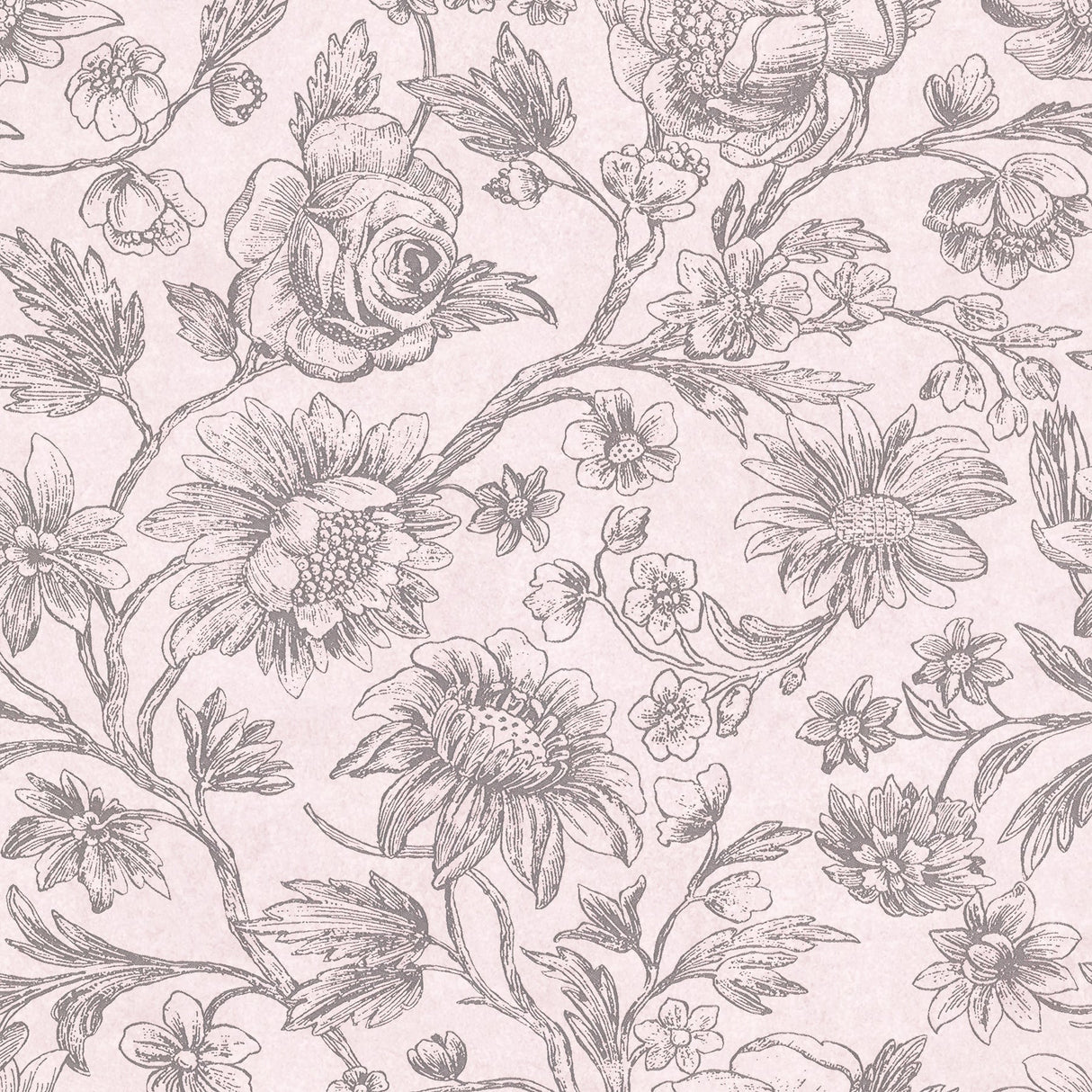 Eiffinger 356091 Kepler Light Pink Sketched Floral Wallpaper