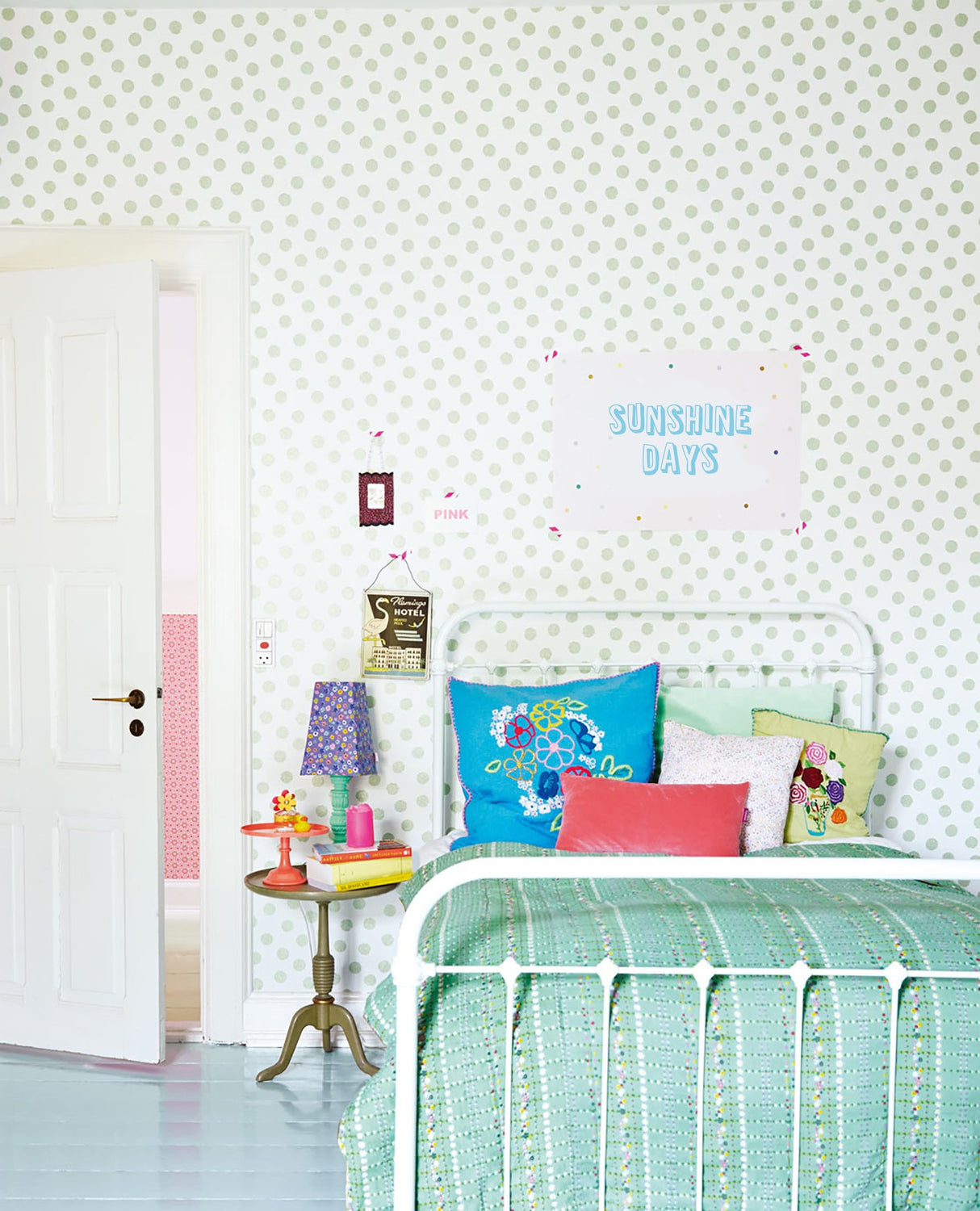 Eijffinger 359062 Odette Mint Stamped Dots Wallpaper