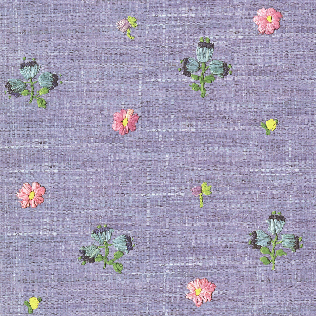 Eijffinger 359155 Gerda Blue Hand Embroidered Raffia Look Wallpaper