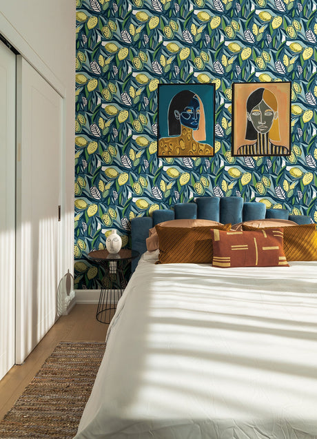 A-Street Prints 4014-26422 Meyer Blue Citrus Wallpaper
