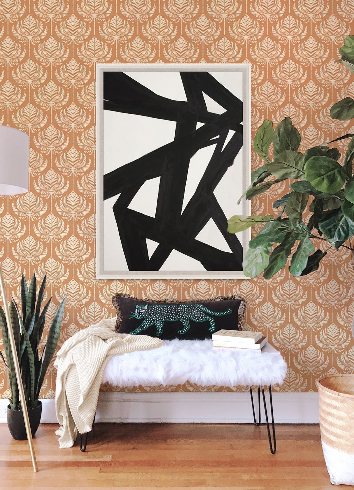A-Street Prints 4014-26423 Palmier Orange Lotus Fan Wallpaper