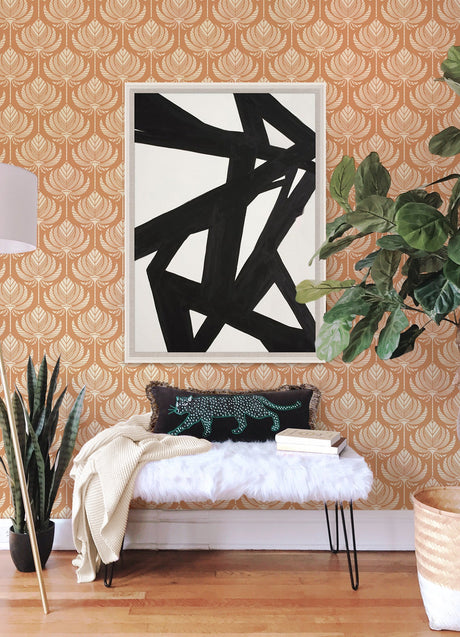 A-Street Prints 4014-26423 Palmier Orange Lotus Fan Wallpaper