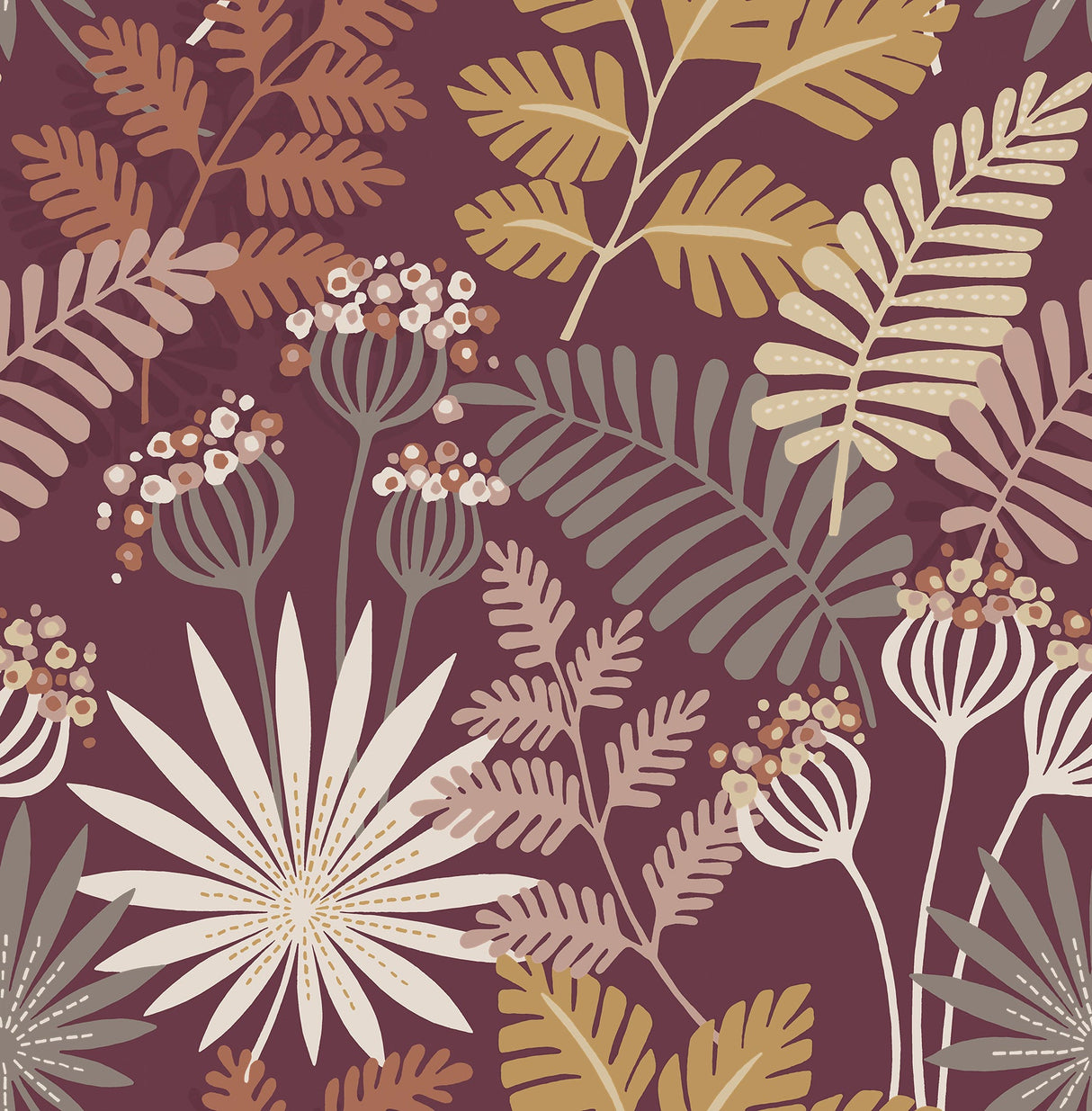 A-Street Prints 4014-26449 Praslin Merlot Botanical Wallpaper