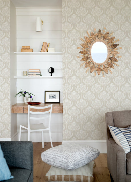 A-Street Prints 4014-26465 Palmier Light Grey Lotus Fan Wallpaper