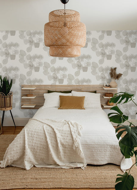 A-Street Prints 4014-87555 Aida Light Grey Potted Plant Wallpaper
