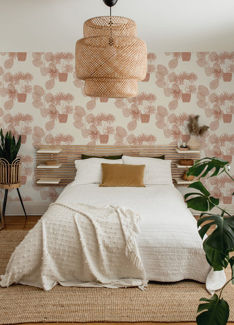 A-Street Prints 4014-87556 Aida Pink Potted Plant Wallpaper