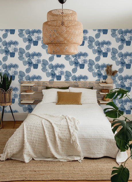 A-Street Prints 4014-87559 Aida Blue Potted Plant Wallpaper