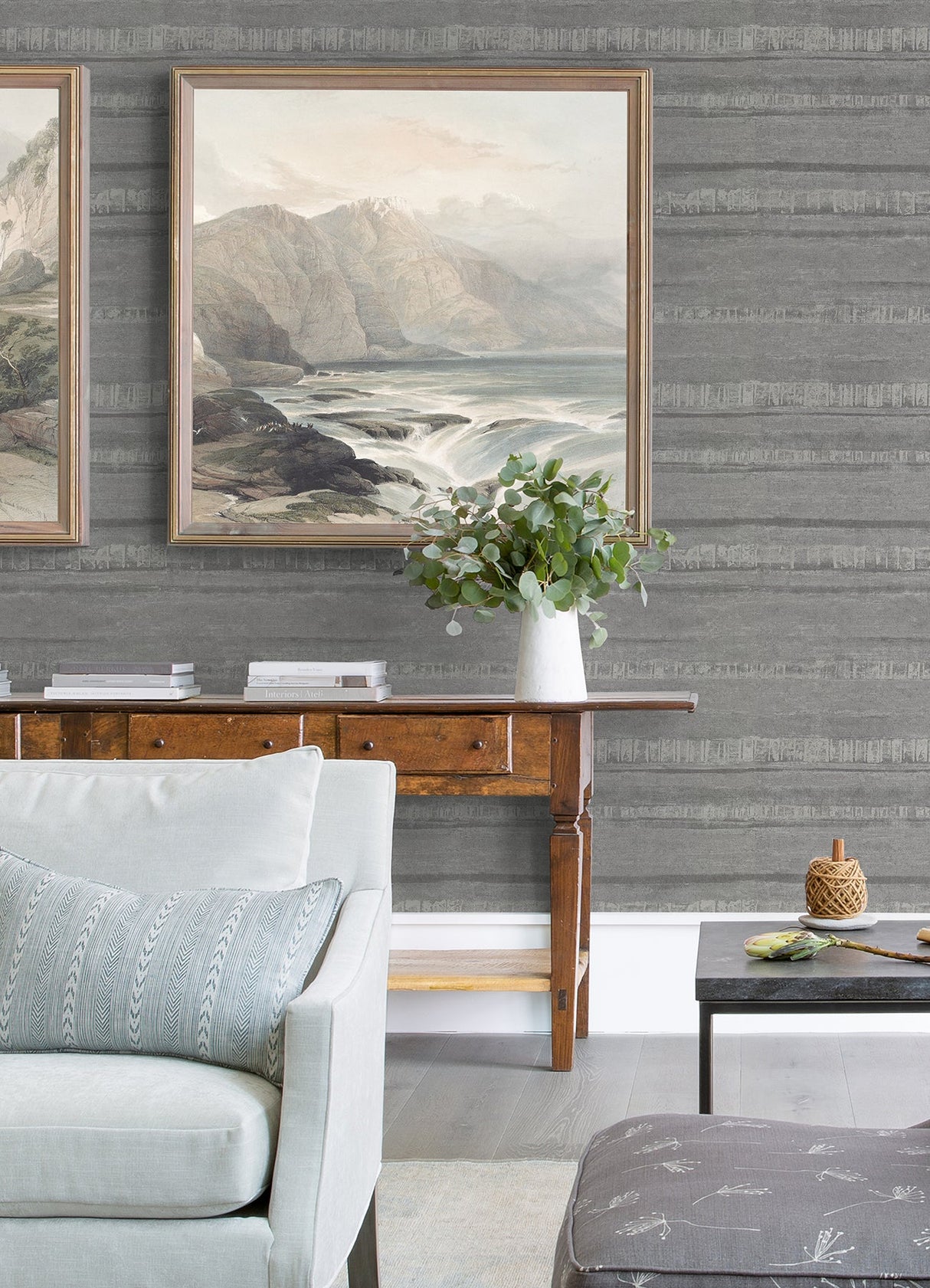 A-Street Prints 4019-86418 Rakasa Pewter Distressed Stripe Wallpaper