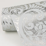 A-Street Prints 4019-86443 Artemis Silver Floral Damask Wallpaper