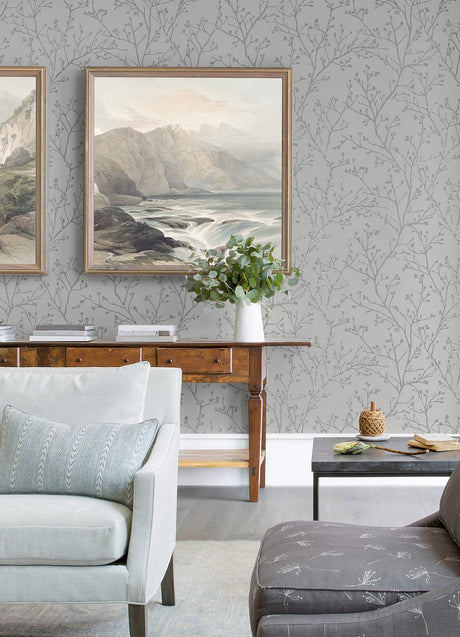 A-Street Prints 4019-86456 Koura Platinum Budding Branches Wallpaper