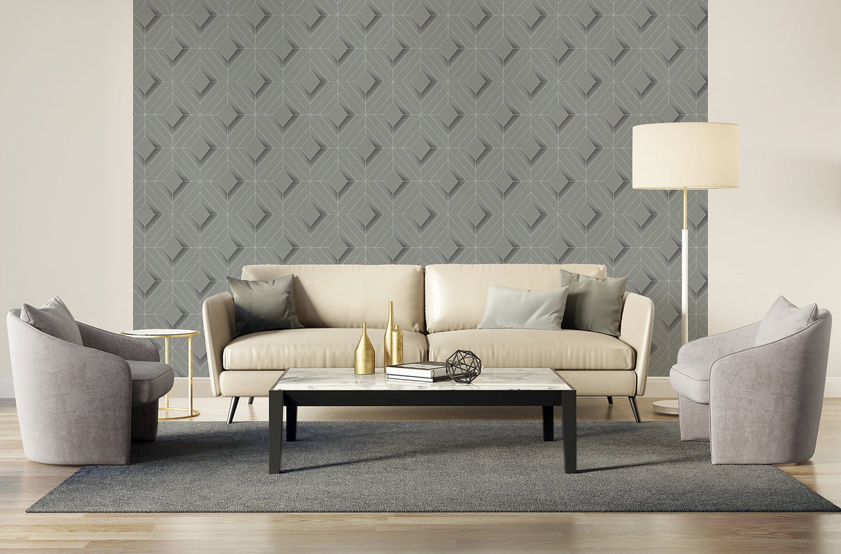 Advantage 4020-61409 Filmore Grey Diamond Panes Wallpaper