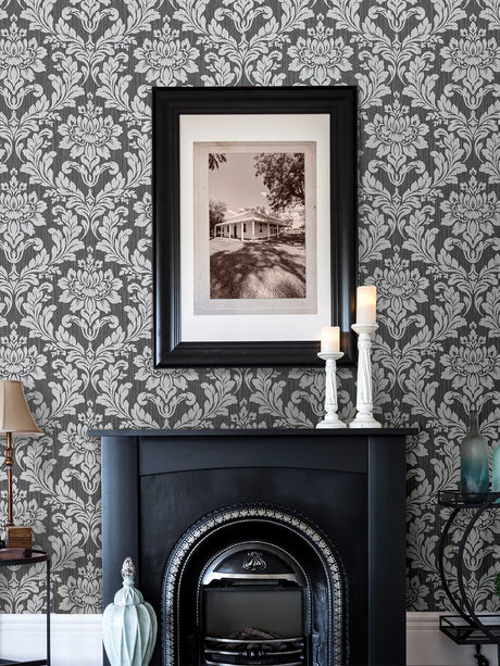 Advantage 4025-82517 Galois Silver Damask Wallpaper