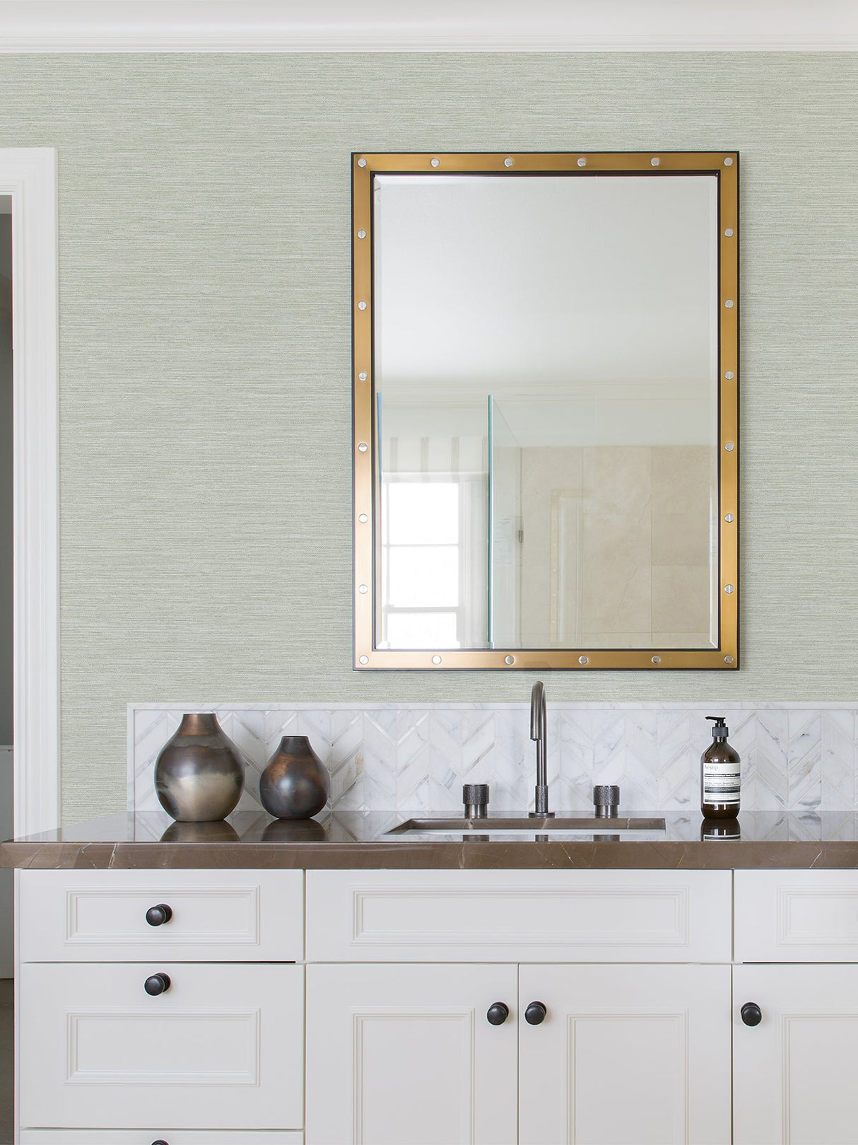 Advantage 4025-82536 Cantor Light Green Faux Grasscloth Wallpaper