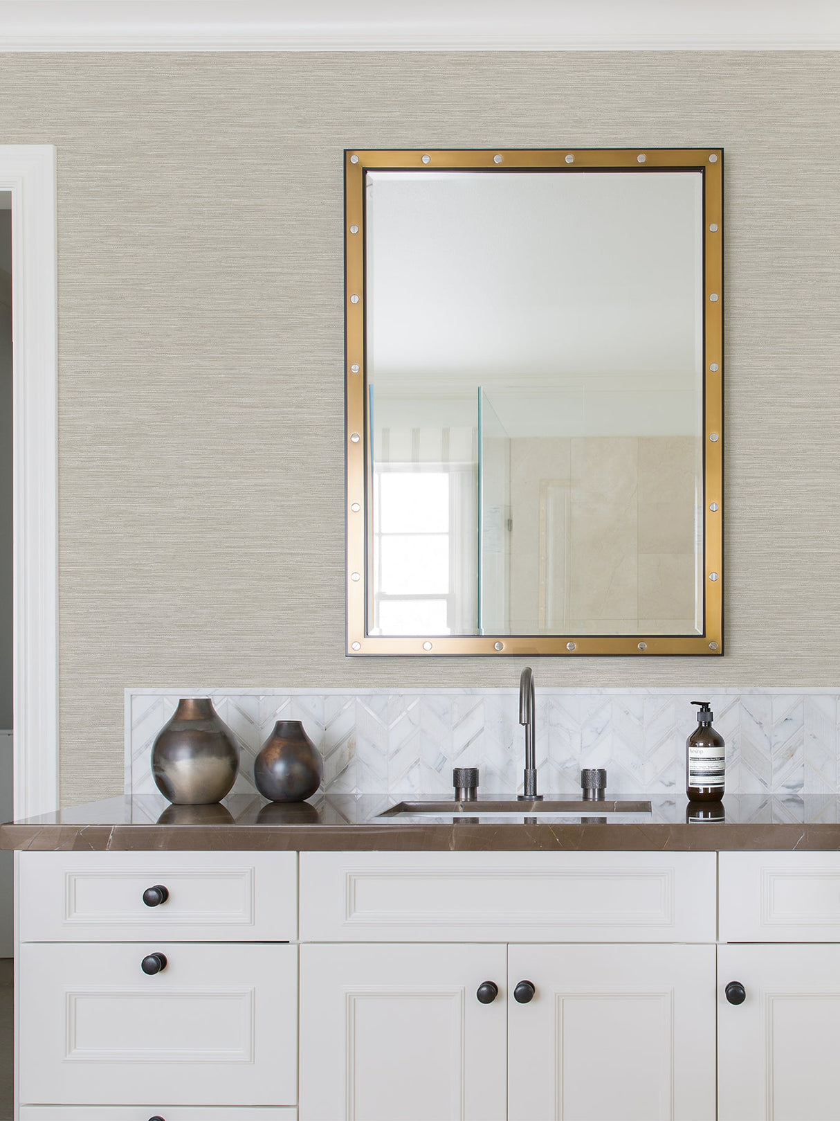 Advantage 4025-82538 Cantor Beige Faux Grasscloth Wallpaper