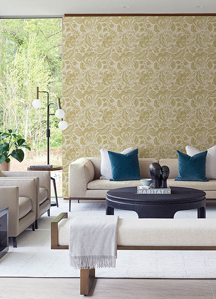 Eade’s Culver Mustard Jacobean Wallpaper by Scott Living Mus