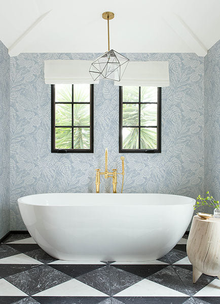 Eade’s Brentwood Sky Blue Palm Leaves Wallpaper by Scott Liv