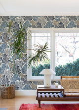 Eade’s Trousdale Dark Blue Fanning Flora Wallpaper by Scott 