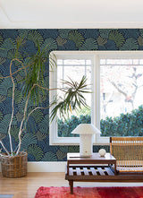 Eade’s Trousdale Navy Fanning Flora Wallpaper by Scott Livin