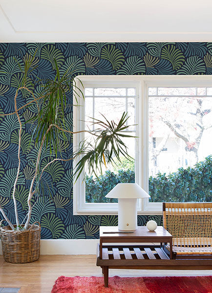 Eade’s Trousdale Navy Fanning Flora Wallpaper by Scott Livin