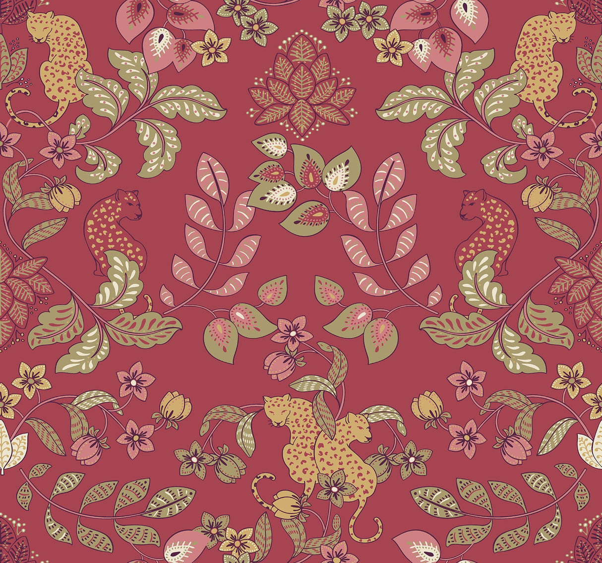 A-Street Prints 4034-72130 Getty Raspberry Jungle Damask Wallpaper by Scott Living