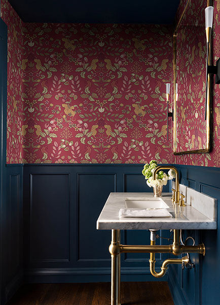 Eade’s Getty Raspberry Jungle Damask Wallpaper by Scott Livi