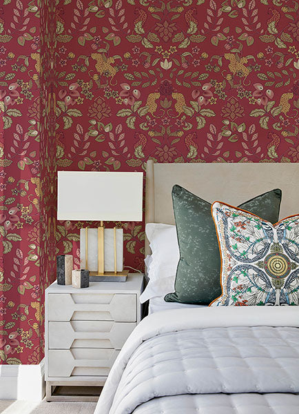 Eade’s Getty Raspberry Jungle Damask Wallpaper by Scott Livi