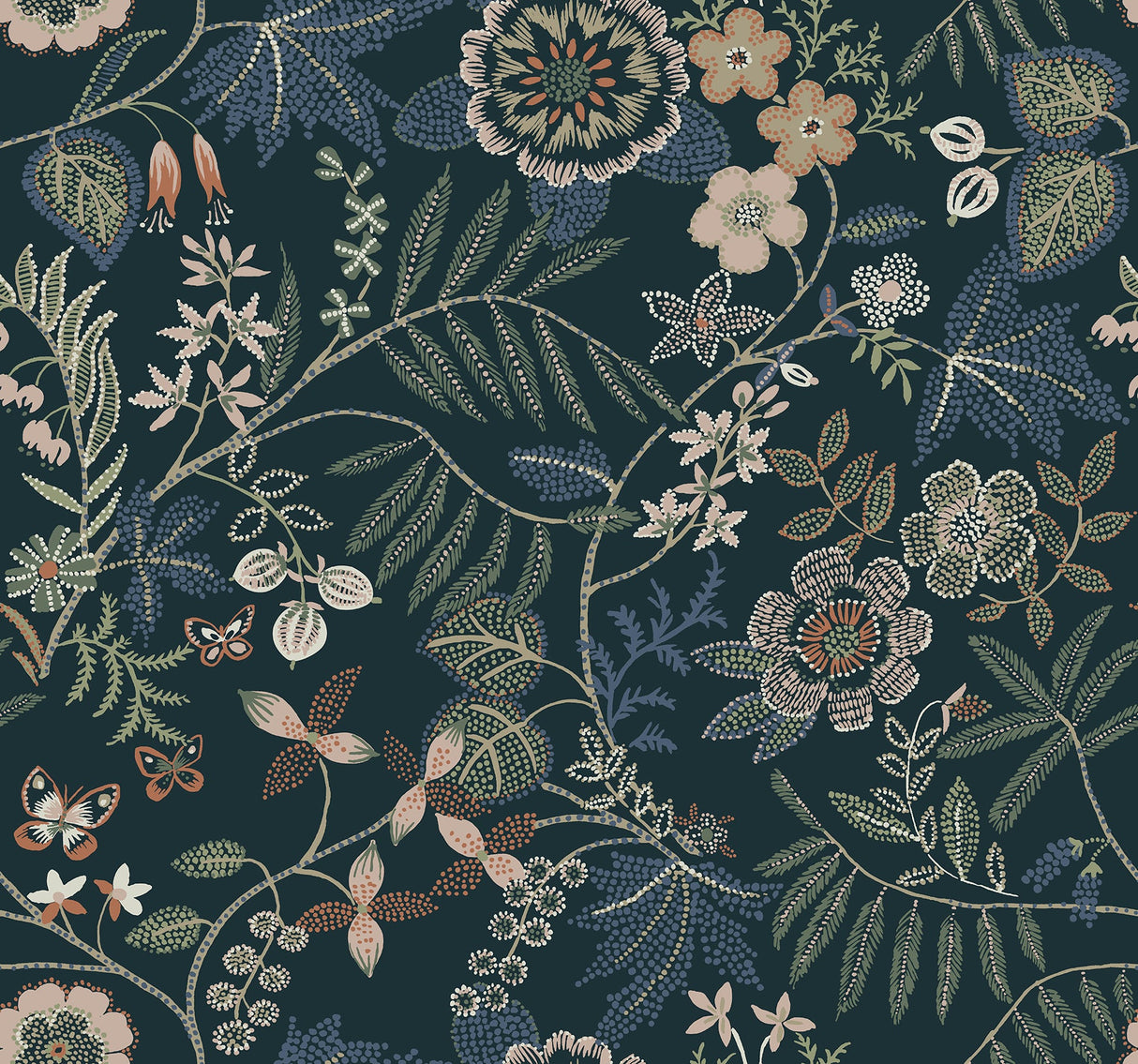 A-Street Prints 4034-72138 Marilyn Dark Blue Floral Trail Wallpaper by Scott Living - Eade's Wallpaper