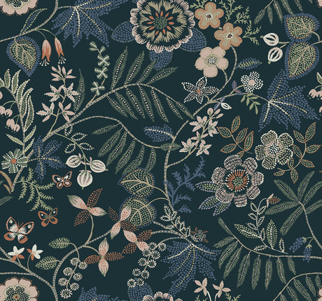 A-Street Prints 4034-72138 Marilyn Dark Blue Floral Trail Wallpaper by Scott Living - Eade's Wallpaper