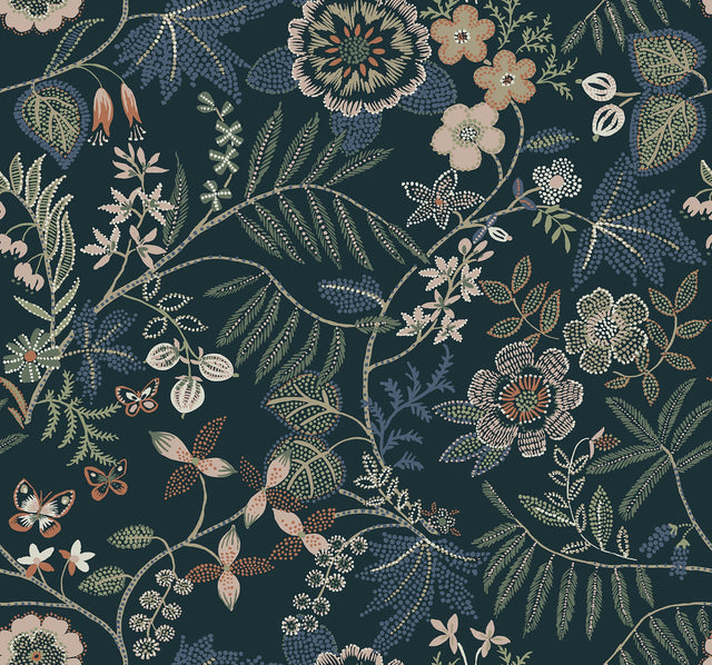A-Street Prints 4034-72138 Marilyn Dark Blue Floral Trail Wallpaper by Scott Living - Eade's Wallpaper
