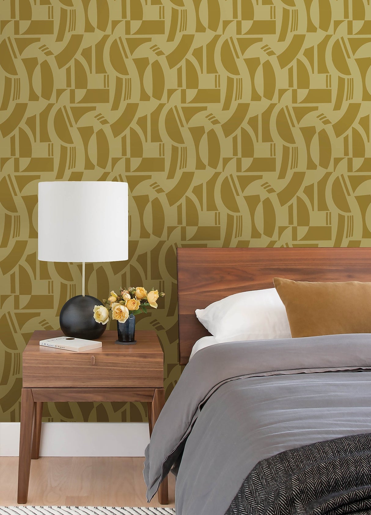 A-Street Prints 4034-87382 Carter Gold Geometric Flock Wallpaper by Scott Living