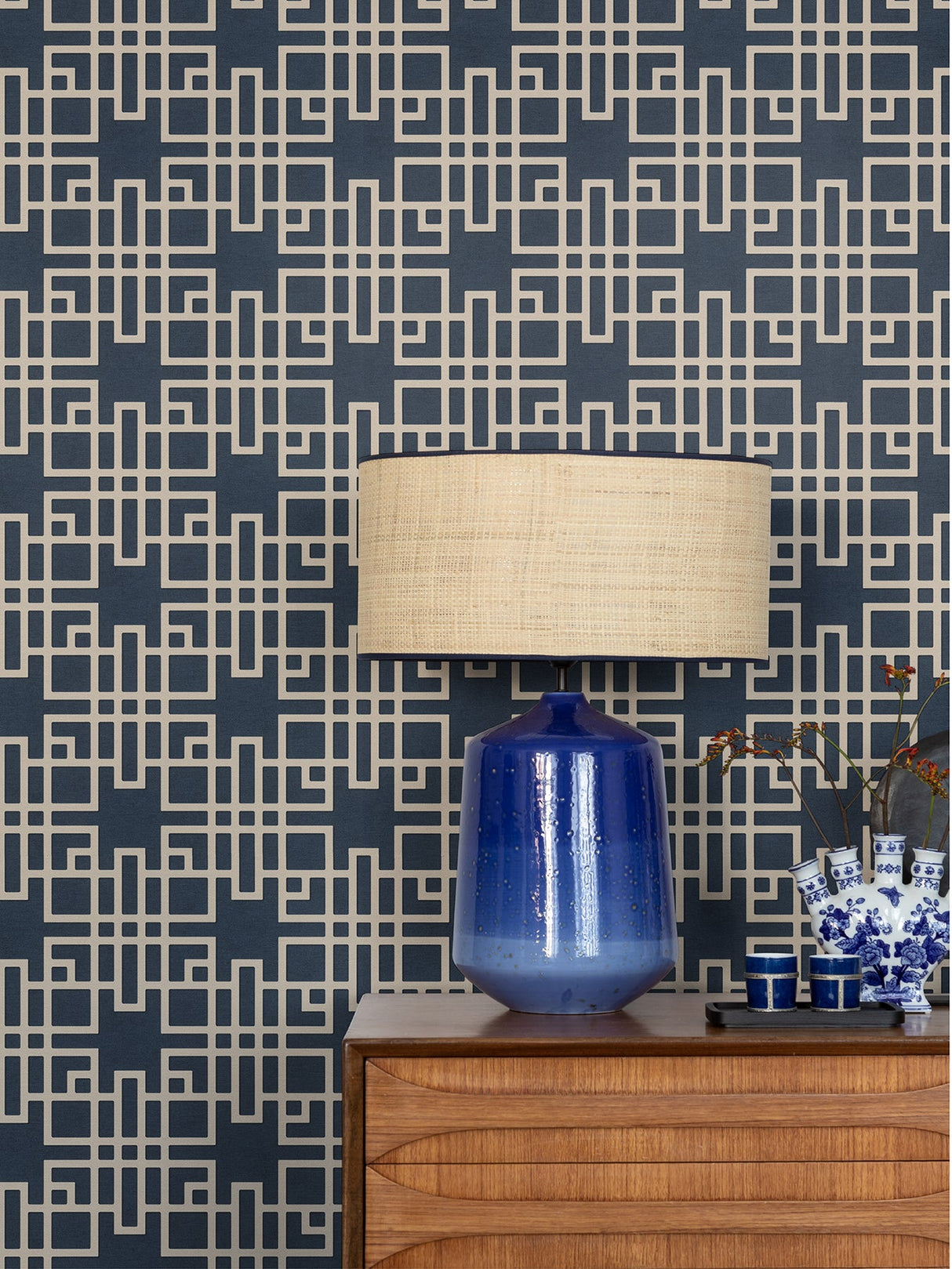 Advantage 4035-409253 Mana Navy Trellis Wallpaper