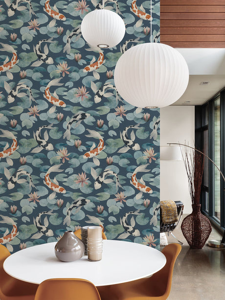 Advantage 4035-409444 Nobu Blue Koi Fish Wallpaper