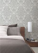 Advantage 4041-32602 Anders Silver Damask Wallpaper