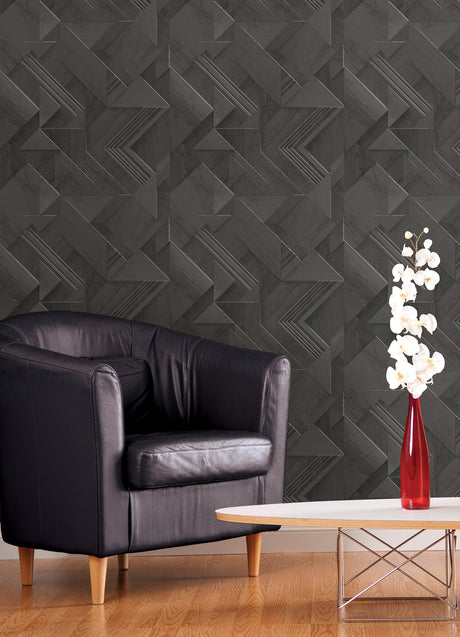 Advantage 4041-35309 Cassian Black Wood Geo Wallpaper