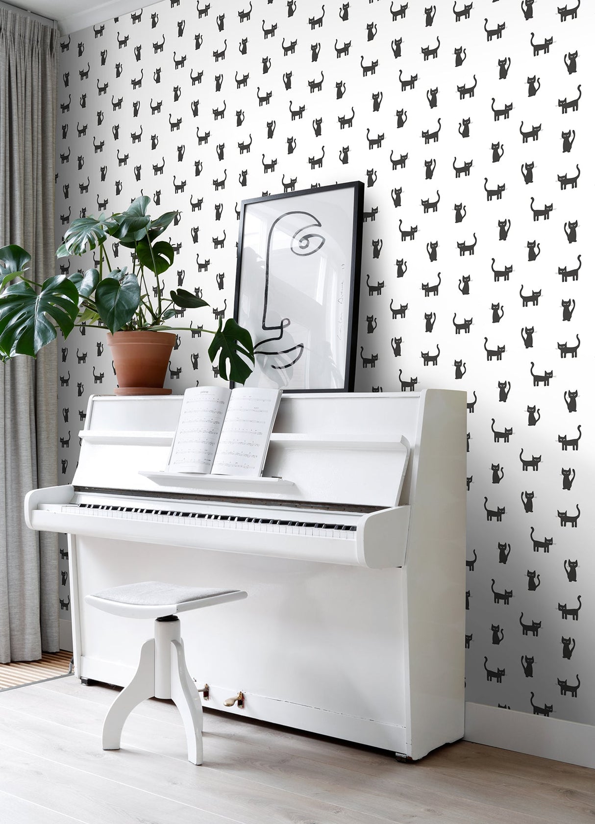 Chesapeake 4060-138928 Delia Black Kitty Wallpaper