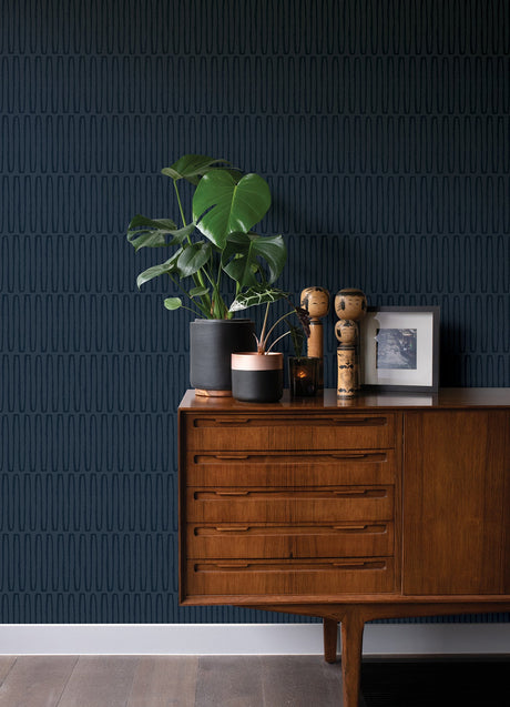A-Street Prints 4066-26502 Lars Navy Retro Wave Wallpaper