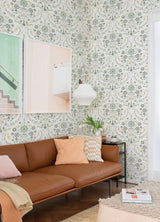 A-Street Prints 4066-26510 Britt Sea Green Embroidered Damask Wallpaper