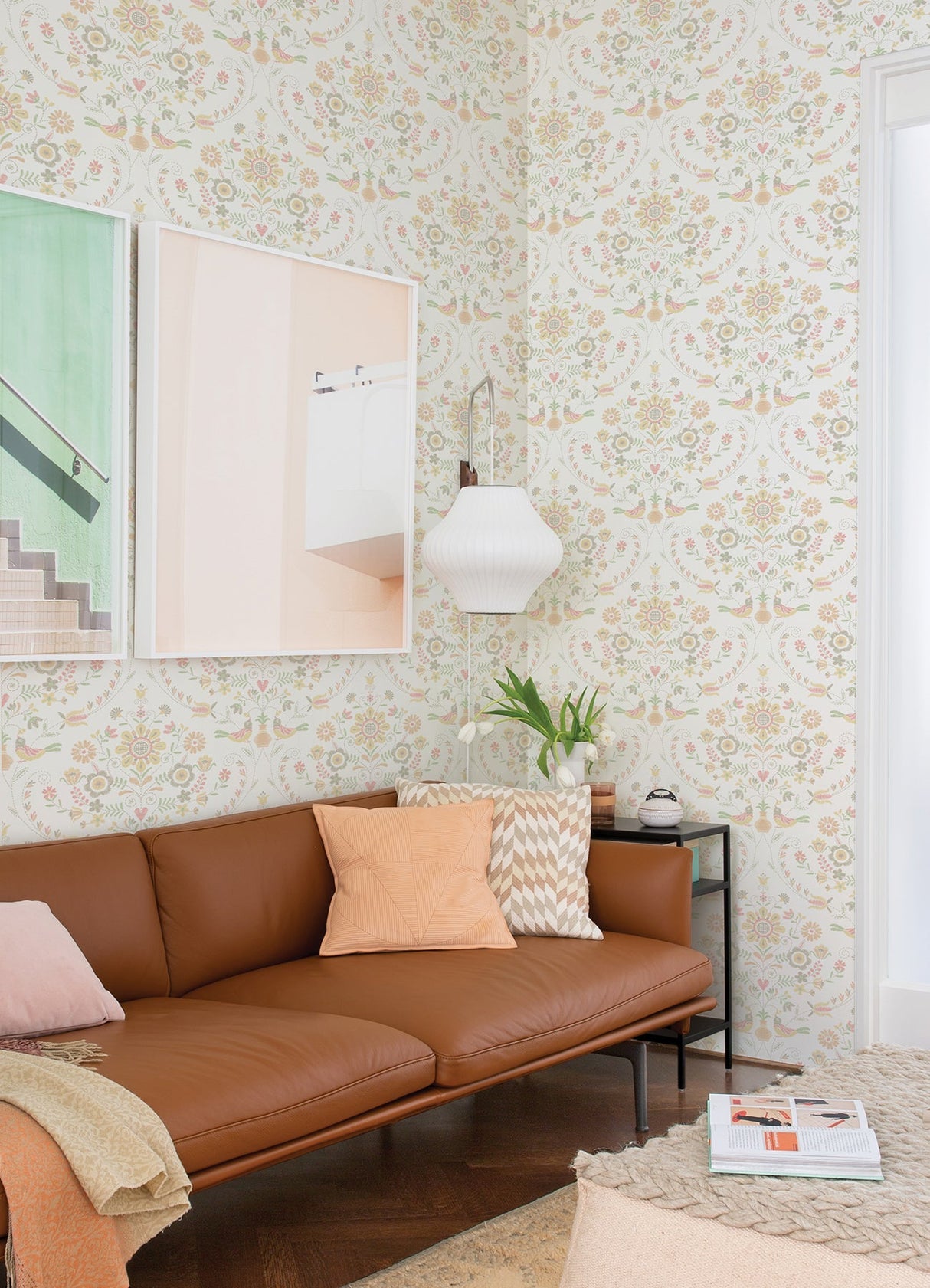 A-Street Prints 4066-26514 Britt Peach Embroidered Damask Wallpaper