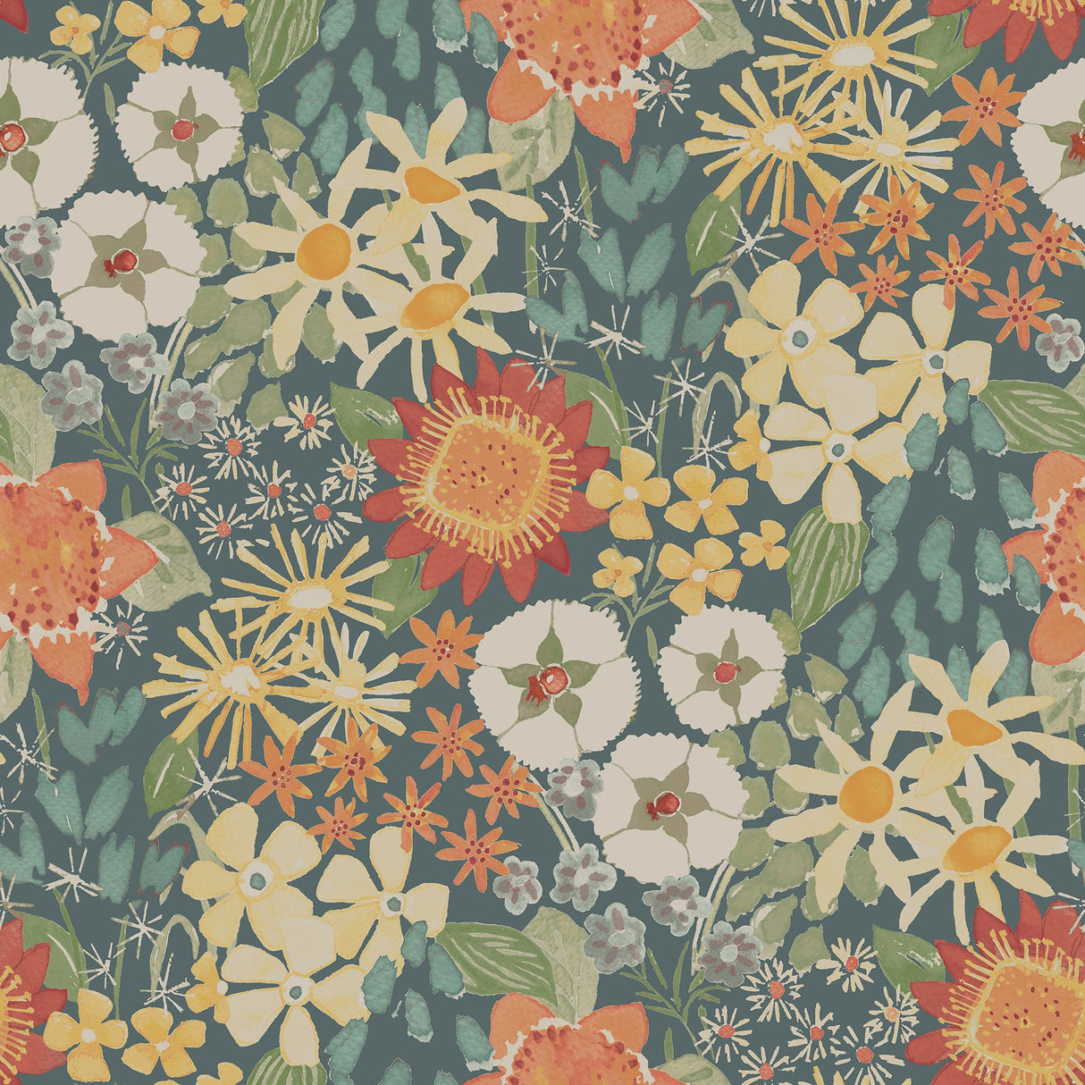 A-Street Prints 4066-26520 Karina Teal Wildflower Garden Wallpaper