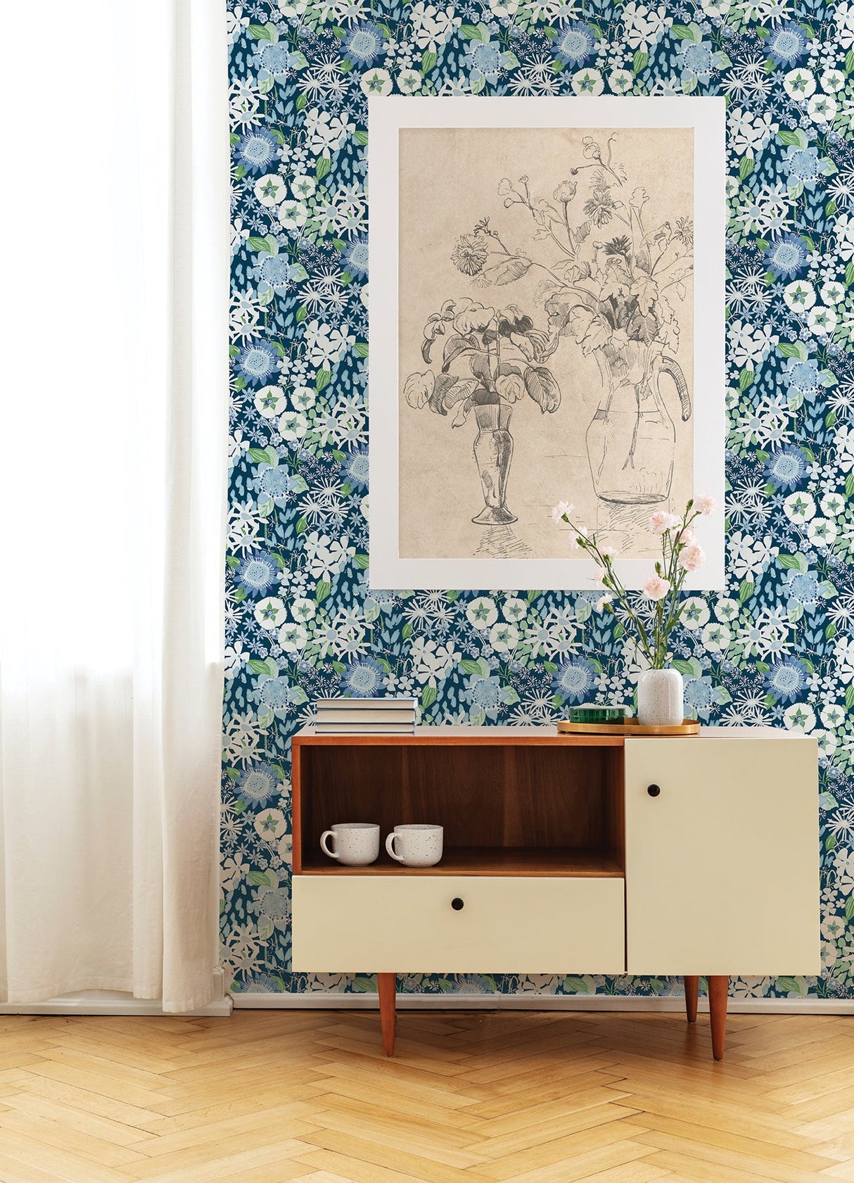 A-Street Prints 4066-26524 Karina Blue Wildflower Garden Wallpaper