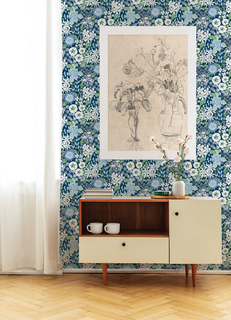 A-Street Prints 4066-26524 Karina Blue Wildflower Garden Wallpaper