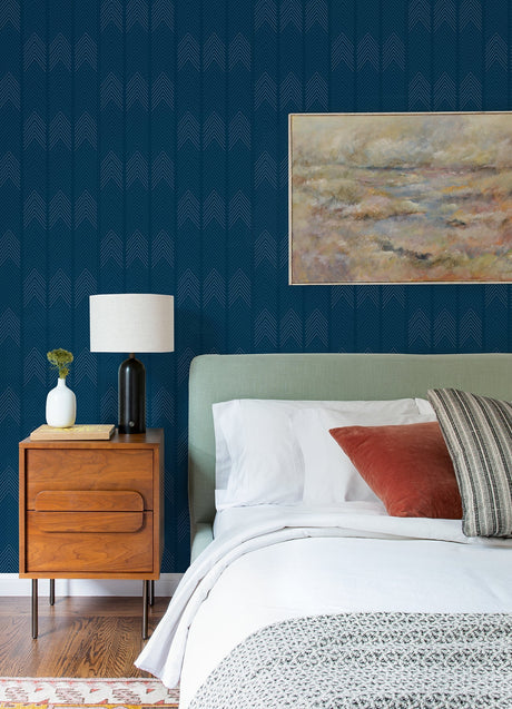 A-Street Prints 4066-26526 Nyle Dark Blue Chevron Stripes Wallpaper