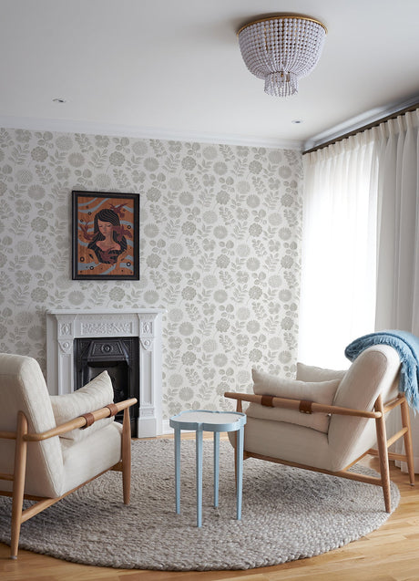 A-Street Prints 4066-26533 Inge Light Grey Floral Block Print Wallpaper