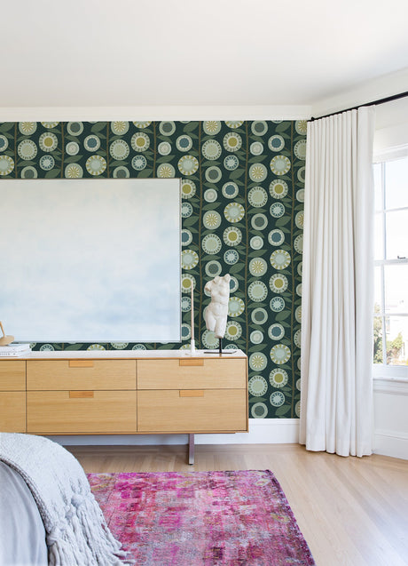 A-Street Prints 4066-26551 Sisu Evergreen Floral Geometric Wallpaper