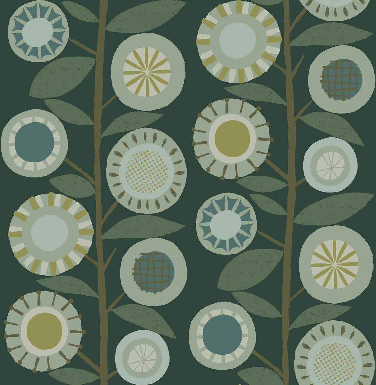 A-Street Prints 4066-26551 Sisu Evergreen Floral Geometric Wallpaper