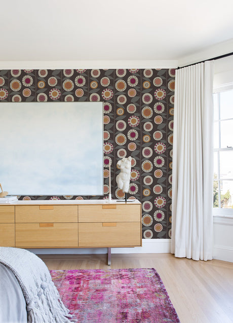 A-Street Prints 4066-26552 Sisu Raspberry Floral Geometric Wallpaper
