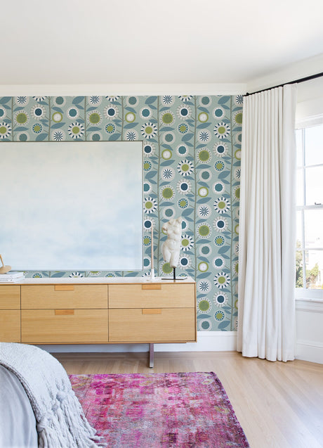 A-Street Prints 4066-26554 Sisu Light Blue Floral Geometric Wallpaper