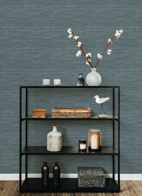A-Street Prints 4066-26559 Malin Dark Blue Faux Grasscloth Wallpaper