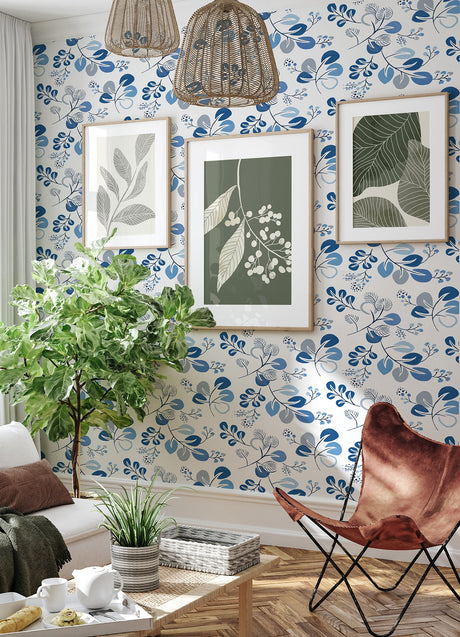 A-Street Prints 4066-26566 Jonah Blue Leaf Trail Wallpaper