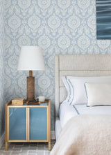 Chesapeake 4071-71019 Helm Damask Light Blue Floral Medallion Wallpaper